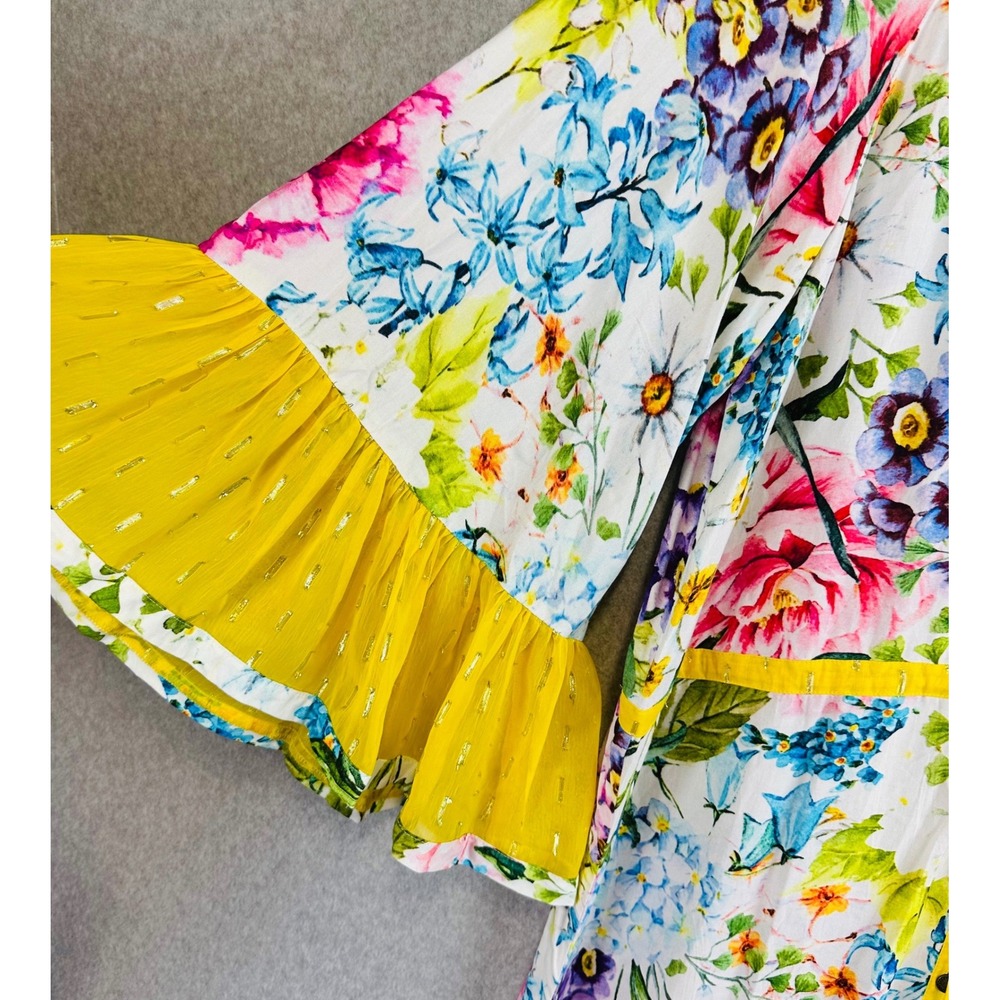 Aratta Silent Journey Large Dress Ibiza Maxie Floral Watercolor Bell Sleeve Art - Picture 5 of 9